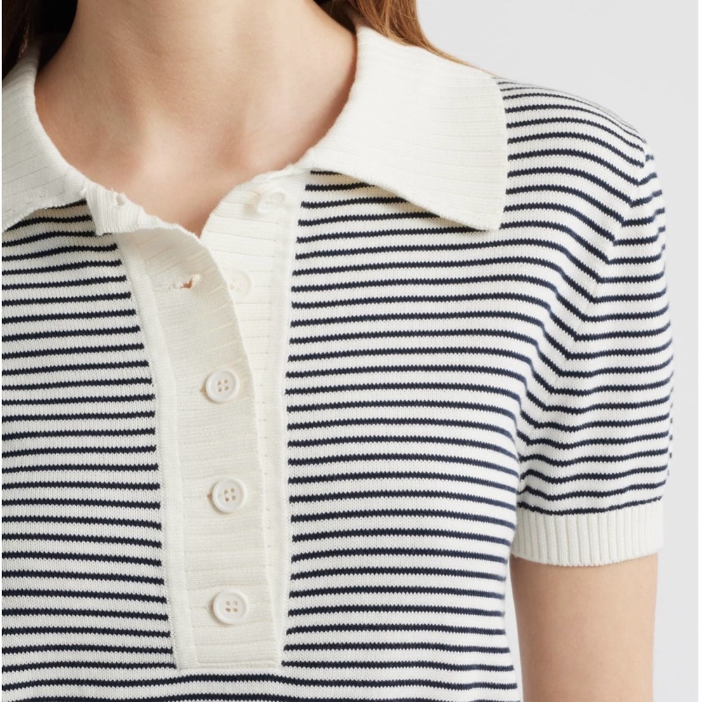 FRAME The Graduate Striped Polo Collar Knit Top